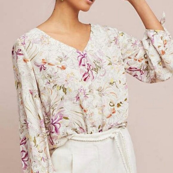 Anthropology Maeve Pernille Floral Tie Sleeve Blouse - Picture 1 of 8